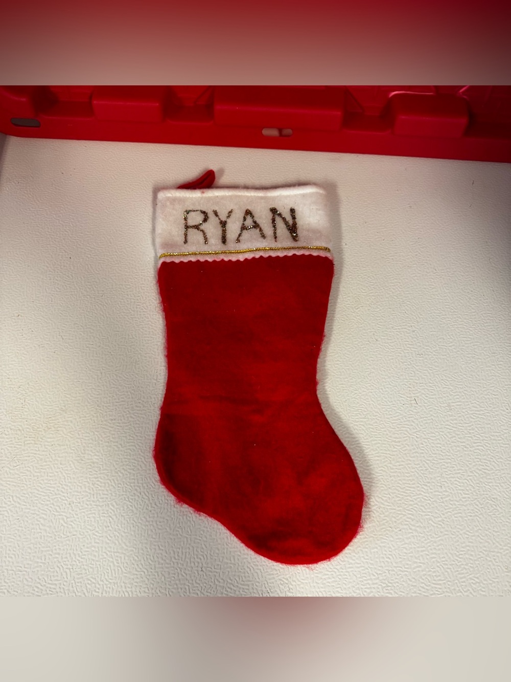Personalized Vintage “RYAN” Red and White Christmas Stocking